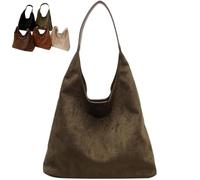 Suede Bag for Women Leather Suede Slouchy Tote Bag, Large Suede Shoulder Color Simple Casual Commuter Retro Handbags, Brown Suede Purse (Green)