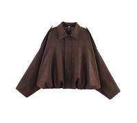 Suede Bomber Jacket Women, Suede Jackets For Women, 2025 New Casual Trendy Long Sleeves Streetwear Outerwear (Dark Brown,M)