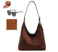 Suede Hobo Bags for Women Suede Purse Suede Bag Brown Suede Handbag Retro Casual Large Capacity for Travel Shopping Work (B-Brown)