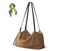 Suede Slouchy Shoulder Bag for Women,Top Handle Fall Purse Crossbody Bags,Brown Retro Trendy Tote Satchel Work Travel (Light brown)
