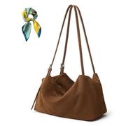 Suede Slouchy Shoulder Bag for Women,Top Handle Fall Purse Crossbody Bags,Brown Retro Trendy Tote Satchel Work Travel (Brown)