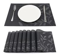 SUEH DESIGN Manteles Individuales Juego de 8, Salvamanteles Individuales en PVC para Comedor 45 * 30 CM, Hojas Oscuras