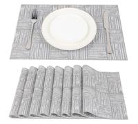 SUEH DESIGN Manteles Individuales, PVC Salvamanteles Individuales Juego de 8, 45 cm* 30 cm, Gris