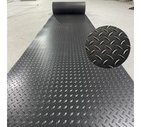 Suelo de Caucho y PVC Antideslizante en Rollo a Metros con Diseño de Diamante, Recortable y Lavable para Garaje Gimnasio Exterior Interior y Taller(Black 5mm,W 1 x L 1 M)