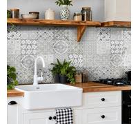 Suelos de Vinilo Adhesivos para Suelos Gris Blanco Marruecos Baldosas Adhesivas Impermeables Autoadhesivas Fáciles de Aplicar Vinilo Adhesivo Pared Cocina Baño 10x10 cm/ 24 Piezas