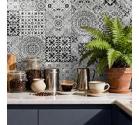 Suelos de Vinilo Adhesivos para Suelos Negro Gris Retro Baldosas Adhesivas Impermeables Autoadhesivas Fáciles de Aplicar Vinilo Adhesivo Pared Cocina Baño 10x10 cm/ 24 Piezas