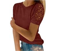 Suelta Camisetas Manga Corta Mujer,Tallas Grandes Camiseta Mujer de Mangas de Encaje Huecas Camiseta Blanca Mujer Color Sólido Blusas Mujer Verano 2024 Elegantes Multicolor Casual Tops