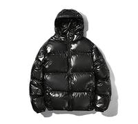 Suelta Moda Brillante Color Sólido Chaqueta Capucha Hombres Invierno Cálida Prueba Chaqueta Hombres Simplicidad Tendencia Chaqueta Impermeable Hombre B-Black M B-Black M
