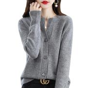 Suelto Otoño e Invierno Nuevo 100% Pure Cashmere Chaqueta de Punto de Mujer Capa Exterior Suéter Abrigo de Cuello Redondo