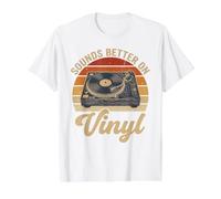 Suena Mejor en Vinilo Retro Tocadiscos Amante de la música Camiseta gráfica económica, Hombre, Blanco, S