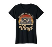 Suena Mejor en Vinilo Retro Tocadiscos Amante de la música Camiseta gráfica económica, Mujer, Negro, L