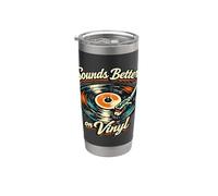"Suena mejor en vinilo" Retro Vintage Record Collector Fun Vaso térmico de acero inoxidable de doble pared