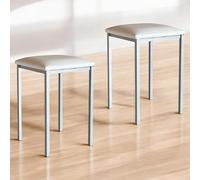 Sueña y Descansa Conjunto de 2 Taburetes de Cocina Aluminio Tapizado Polipiel Blanca