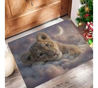 Sueño 3D Felpudo Antideslizante - 45 x 75 cmEl Pequeño León Cielo Estrellado Trampa de Tierra Felpudo Exterior e Interior para Entrada Limpia - Fácil de Cuidar - Marrón Claro