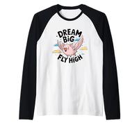 Sueño Big Fly High Flying Pig Inspirational Kids Mujeres Camiseta Manga Raglan