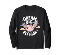Sueño Big Fly High Flying Pig Motivational Mujeres Mujeres Manga Larga