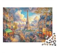 Sueño de París Rompecabezas clásico de cartón de Torre Eiffel en Calle parisina al Atardecer, Estimulante Mental Apto para Principiantes 52x38cm/1000 Piezas