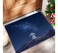 Sueño Natural Felpudo Antideslizante - Lindo Conejito Cielo Estrellado Trampa de Tierra Felpudo Exterior e Interior para una Entrada Limpia - Fácil de Cuidar - Azul Oscuro