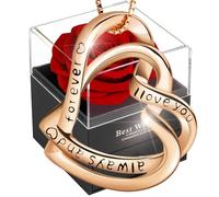 Sueño rojo rosa eterno con joyas de plata 925, doble corazón collar mujer caja de rosas, colgante con rosa conservada, regalo para ella la Navidad, San Valentín, día de la madre, cumpleaños