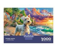 Sueños de Yorkie Puzzle 1000 Piezas Y Niños +14 Años Westie por el Camino costero Rompecabezas DIY Juego Familiar Pasatiempo Creativo, Regalo 52x38cm/1000pcs