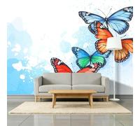 Sueños Insectos Mariposas Fotomurales no Tejido Azul, 200 x 140 cm Papel Pintado Decoración de Pared moderna, Murales póster efecto 3D, Decorativos Murales para Dormitorio Salón TV Pared
