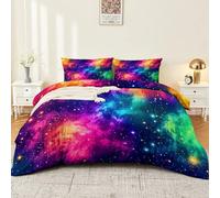 Sueños Universo Estrellas Funda NóRdica TemáTica, Multicolor Juego De Cama De Microfibra - 220 x 260 cm Juego De Funda Reversible De 3 Piezas con Cierre De Cremallera Y 2 Fundas De Almohada