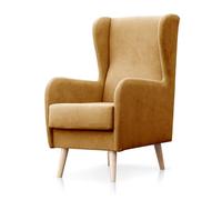 SUENOSZZZ-ESPECIALISTAS DEL DESCANSO Sillón orejero nórdico Narex Butaca Dormitorio o salón, Relax Orejeras escandinavo tapizado en Tela Antimanchas Mostaza