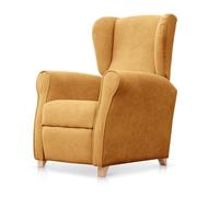 SUENOSZZZ-ESPECIALISTAS DEL DESCANSO Sillón Relax orejero Irene reclinable con Patas de Madera, Relax nórdico tapizado en Tela Antimanchas Mostaza
