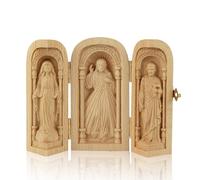 Suerhatcon Pequeño altar de viaje de madera portátil para la iglesia, estatua de tríptico religioso de Jesús, la madre de Dios y José, regalos religiosos