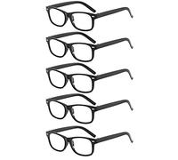 Suertree Juego de 5 gafas de lectura ligeras con bisagra para leer, gafas de lectura para hombre y mujer, color negro + 1,5