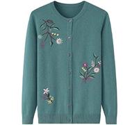 Suéter 100% De Cachemira Con Un Solo Pecho Bordado Y Cuello Redondo, Suéter De Punto Tipo Cárdigan Para Mujer,lago Azul,3XL