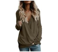 Suéter 2025 para Mujer 2024 Suéteres Cruzados con Cuello en V Profundo Manga Larga Frente Holgado Jersey de Punto Pullover Tops de Otoño Invierno, café, XL