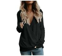 Suéter 2025 para mujer 2024, suéteres cruzados con cuello en V profundo, manga larga, parte delantera holgada, jersey de punto tipo pullover para otoño e invierno, tops, Negro, S