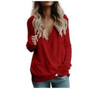 Suéter 2025 para Mujeres 2024 Suéteres Cruzados con Cuello en V Profundo Manga Larga Frente Holgado Jersey de Punto Pullover Tops de Otoño Invierno, rosso, XL
