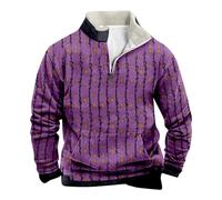 Suéter a rayas para hombre, de algodón, con media cremallera, forro polar, manga larga, suéter de sherpa, cuello alto, sudadera casual cálida de invierno, suéter de moda, Morado (, XL
