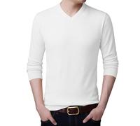 Suéter ajustado con cuello en V, camisa simple y ajustada, con tendencia, camisa de trabajo de punto liso para hombre Suéter en V Lana, Color blanco., XXXL