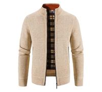 Suéter ajustado forrado y reforzado Stand Collar de Hombre Simple Cárdigan Elegante Casual Cálido Colegio Clásico Abrigo Slim Fit Jersey Cómodo Negocio Suave de Trabajo, Color blanco., M