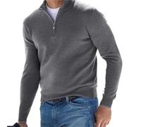 Suéter básico de cachemira con cremallera para hombre, suéter de punto con cuello redondo para hombre, suéter de manga larga suave al tacto con cremallera de un cuarto, Gris, X-Large