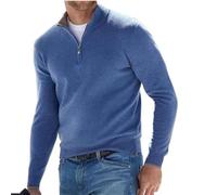 Suéter básico de cachemira con cremallera para hombre, suéter de punto con cuello redondo para hombre, suéter de manga larga suave al tacto con cremallera de un cuarto, Azul, X-Large