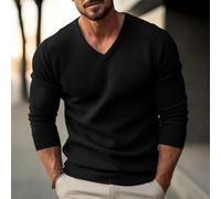 Suéter básico de manga larga con cuello en V para hombre, para ajuste delgado, ropa de punto, camisa de fondo para otoño e invierno, uso diario casual, negro (2XL negro)