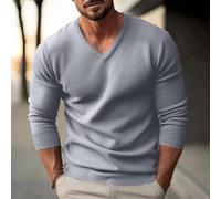 Suéter básico de manga larga con cuello en V para hombre, para ajuste delgado, ropa de punto, camisa de fondo para otoño e invierno, uso diario casual, negro (2XL gris claro)