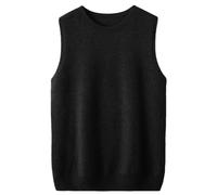 Suéter básico sin mangas con cuello en O para mujer, suéter de lana para otoño e invierno, chaleco de color sólido casual para mujer, Negro, XXL