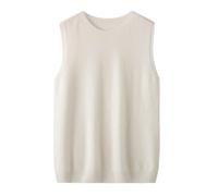 Suéter básico sin mangas con cuello redondo para mujer, para otoño e invierno, de lana, casual, color liso, camiseta de punto para mujer, color blanco