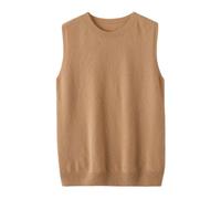 Suéter básico sin mangas con cuello redondo para mujer, para otoño e invierno, de lana, casual, color liso, para mujer, de punto, color dorado