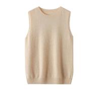 Suéter básico sin mangas con cuello redondo para mujer, para otoño e invierno, de lana, casual, color sólido, chaleco top de punto para mujer, color beige
