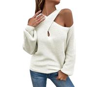 Suéter Caliente Mujer De Gran Tamaño,2025 Nuevo Suéter Mujer Chic Y Elegant Velada, Sudaderas Cruzadas Dentadas Suéter Hombros Descubiertos Jersey Manga Bloomer Top Tejido Túnica Sudadera, beige, XL