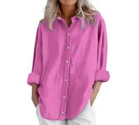 Suéter con camisa falsa para mujer, camisas de lino de manga larga, blusas casuales, holgadas, holgadas, rosa, M