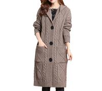 Suéter con capucha para mujer, cárdigan largo para otoño e invierno, suelto, grueso, cálido, de punto de un solo botonadura, café, XXL