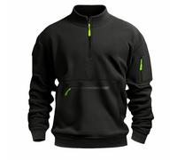 Suéter con cremallera de un cuarto para hombre, sudadera clásica con bolsillo con cremallera, manga larga con cordón, sin capucha, sudadera casual de trabajo con múltiples bolsillos, Negro, XL