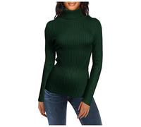 Suéter con Cuello Alto y Base Acanalada para Mujer, Lindo suéter cálido y Elegante Que Adelgaza (Green, M)